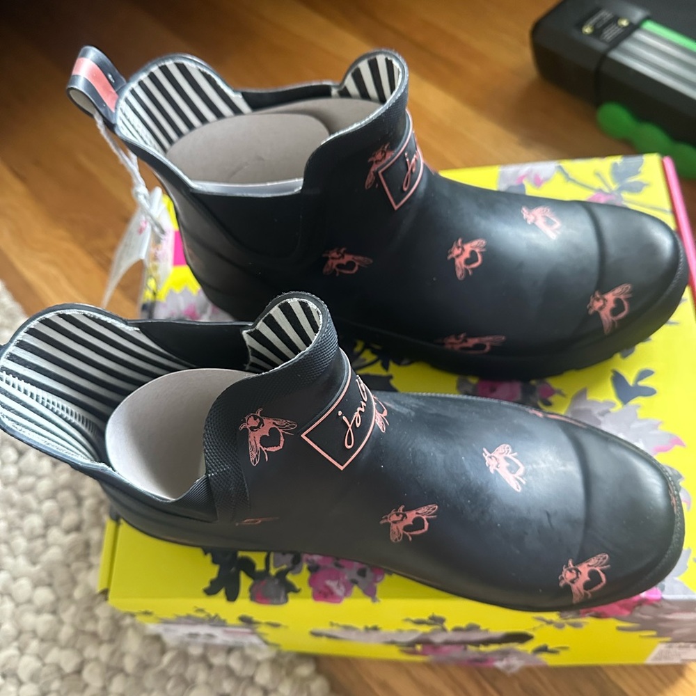 Joules Black and Pink Winter Rain Boots